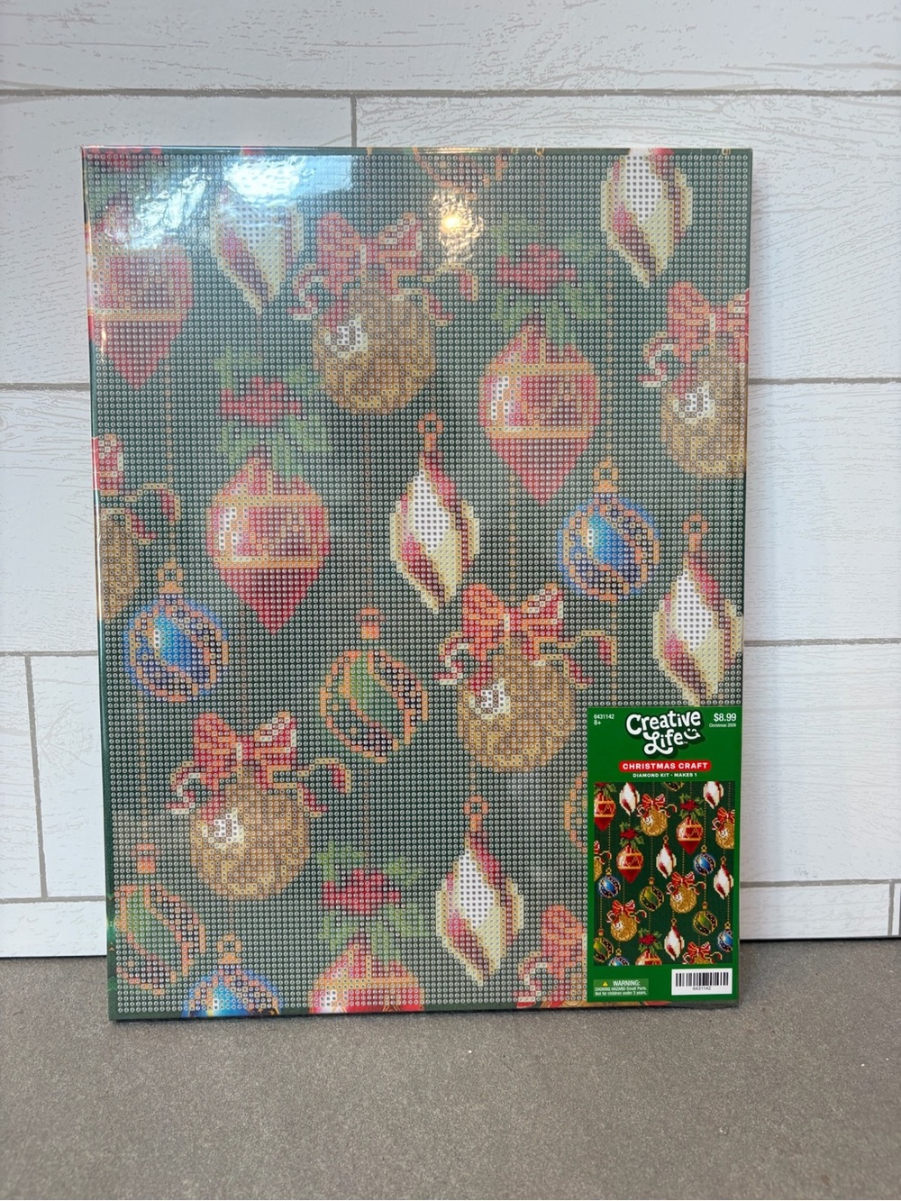 Ornate Christmas Ornaments Diamond Art Canvas Kit with Dark Green Background